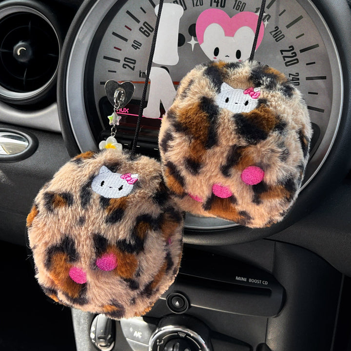 LEOPARD PRINT FLUFFY DICE CHARM
