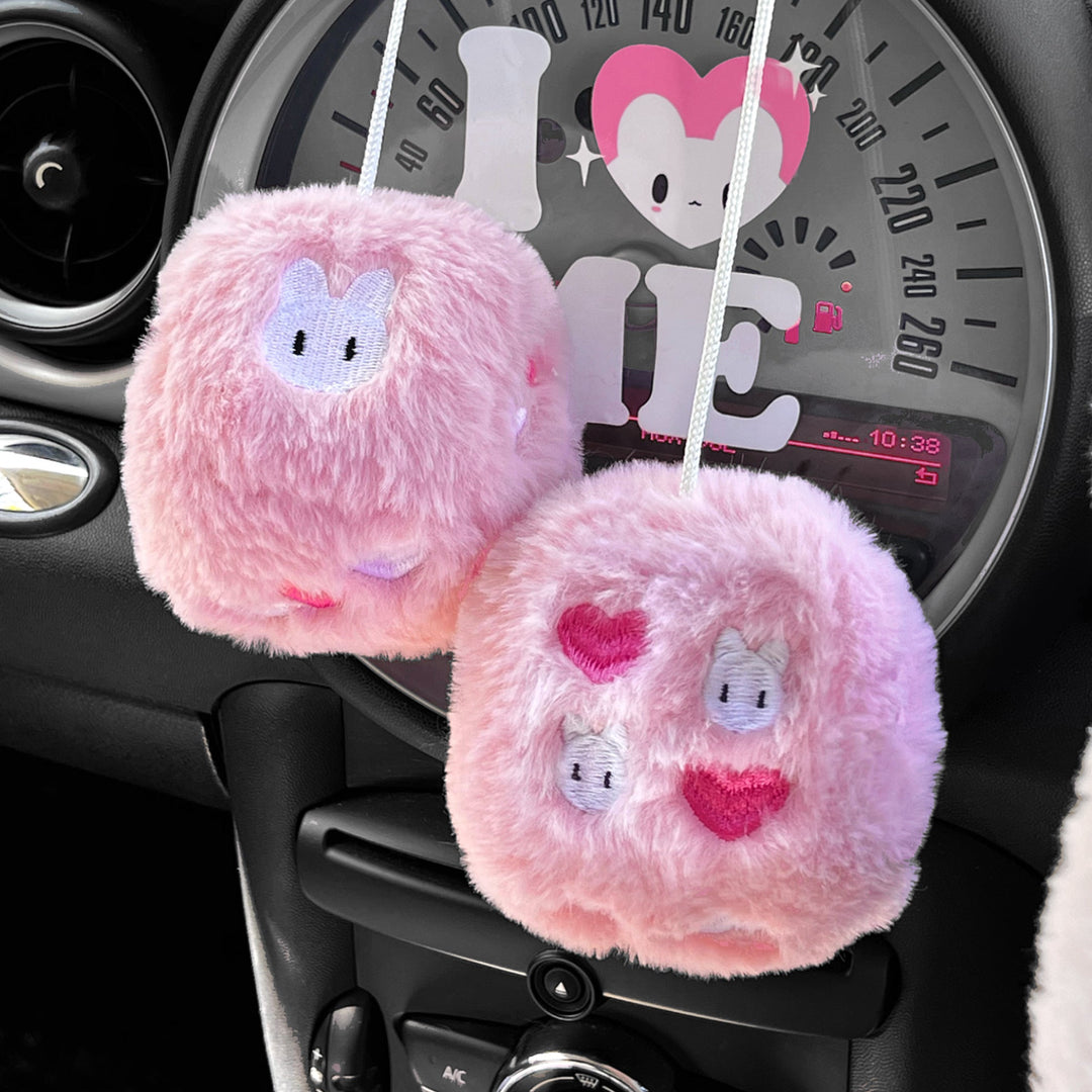 PINK BUNNY FLUFFY DICE CHARM