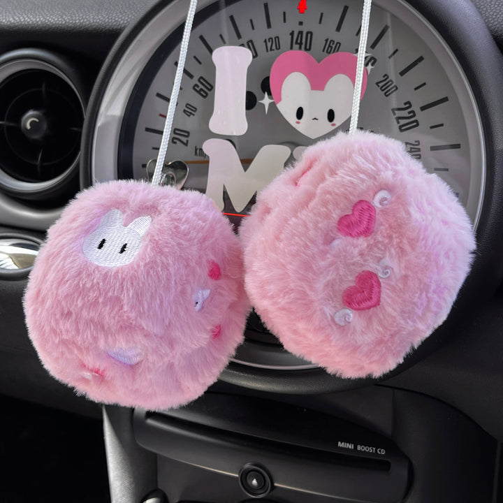 PINK BUNNY FLUFFY DICE CHARM