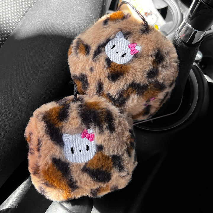 LEOPARD PRINT FLUFFY DICE CHARM