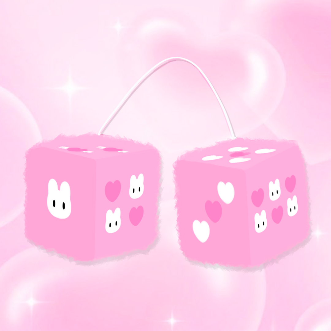 PINK BUNNY FLUFFY DICE CHARM